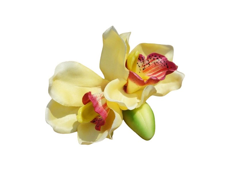 Porta-guardanapo de orquídea dupla amarela de seda com argola de madeira