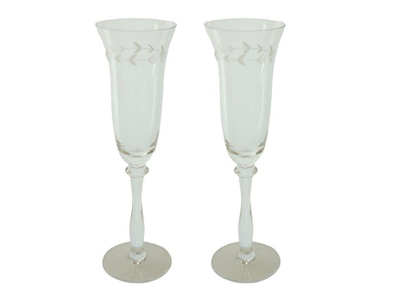 Conjunto de 6 taças de champagne de vidro transparente lapidado