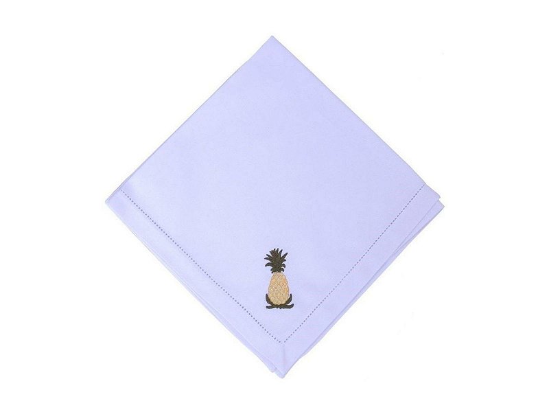 Guardanapo brim leve branco com abacaxi bordado e ponto ajour