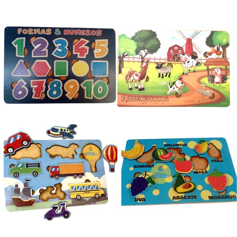 Kit 10 Jogos Quebra Cabeça Infantil Meios De Transporte Mdf