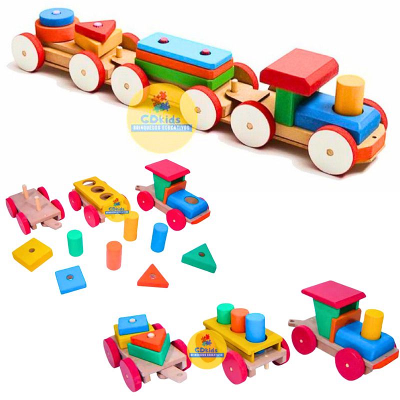 Trem Grande Clássico de Madeira - Brinquedos Educativos e Pedagógicos -  Gemini Jogos Criativos