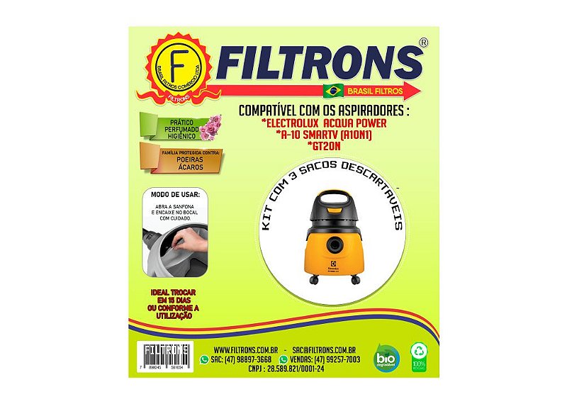 Filtro para Aspirador de Pó Electrolux A10 Acqua Power com 3 peças 10L  Filtrons - Colher de Panela