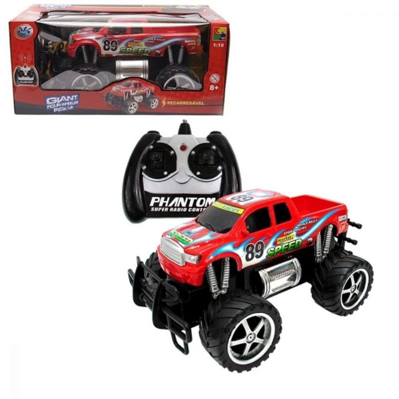 Carro Controle Remoto Bateria Fiat Toro 1/18 - Recarregavel Vermelho