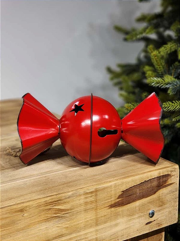 BOMBOM GUIZO EM METAL VERMELHO 26CM - Senhor Natal