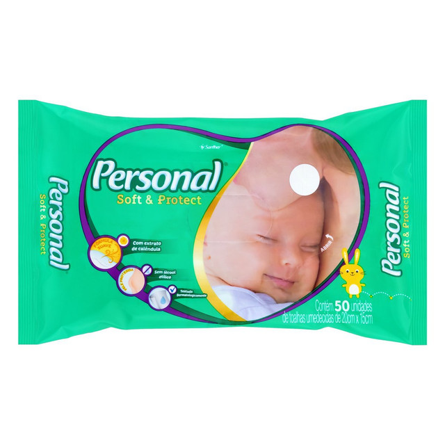 Lenco Umedecido Refil Toalha Personal Baby Soft & Protect - Embalagem 1X50  UN - Real Distribuidora