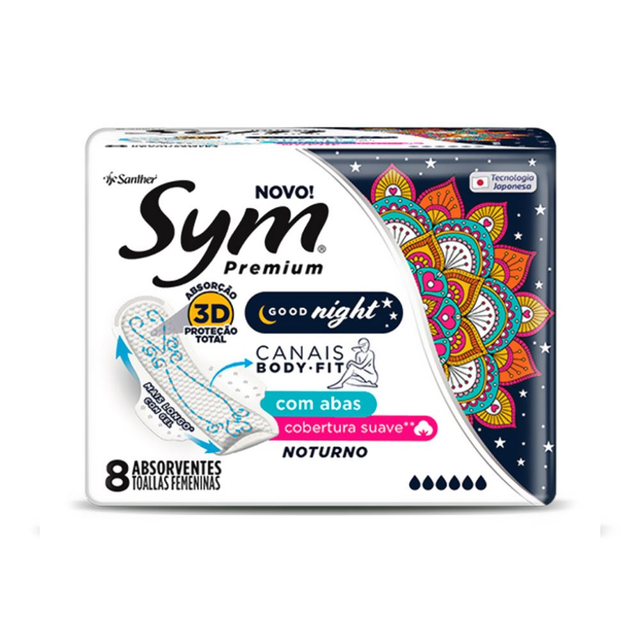 Absorvente Sym Premium Noturno Com Abas Cobertura Suave Aspn08 - Embalagem  12X8 UN - Preço Unitário R$6,27 - Real Distribuidora