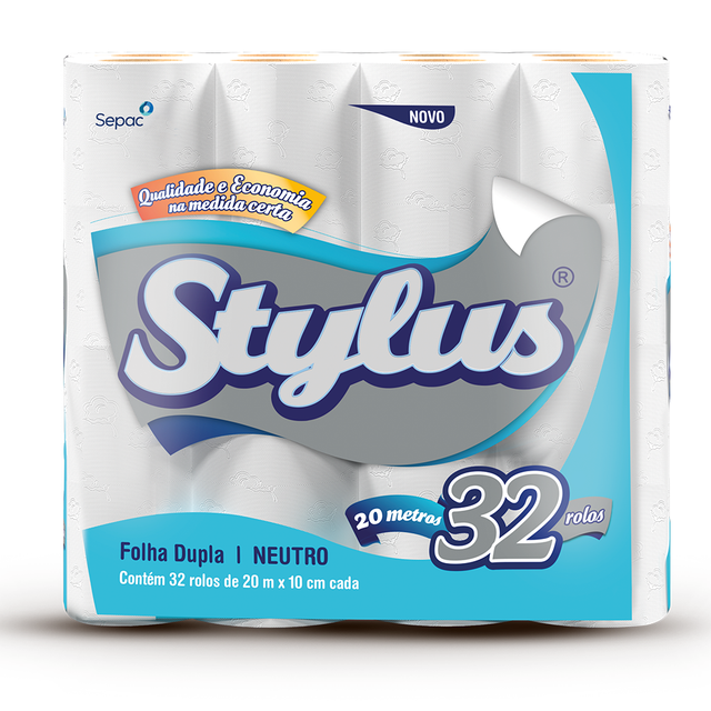 Papel Higienico Stylus Neutro Folha Dupla 32x20m - Embalagem 2X32X20 MTS -  Preço Unitário R$27,93 - Real Distribuidora