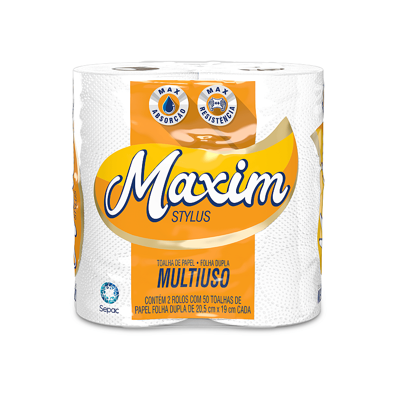 Toalhas De Papel Maxim Stylus Folha Dupla Multiuso - 2 Rolos Com
