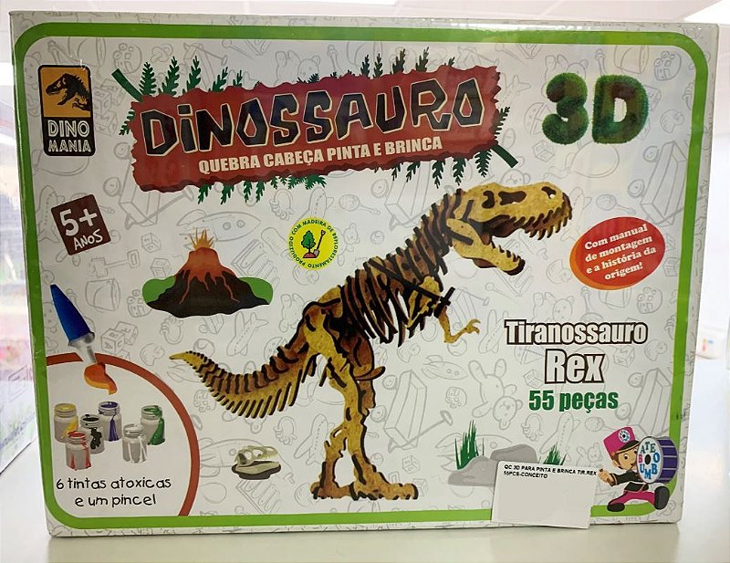 Quebra cabeça Dinossauro 3D para pintar e brincar 55 pçs