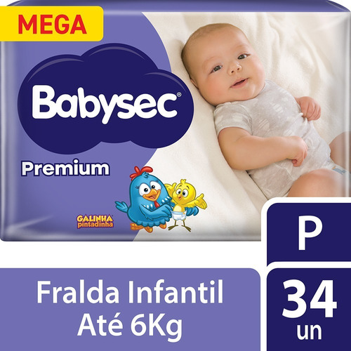 Fralda Infantil Babysec Galinha Pintadinha Premium P com 34