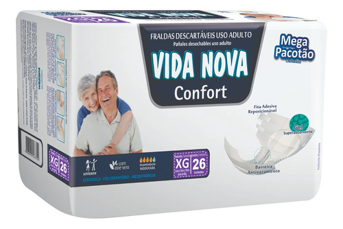 Fralda Geriátrica Adulto Vida Nova Confort Tamanho XG C/26