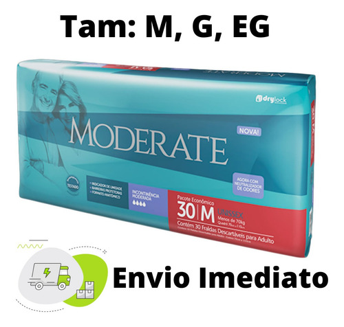 Fraldas Geriátrica Adulto Moderate M com 30 fraldas