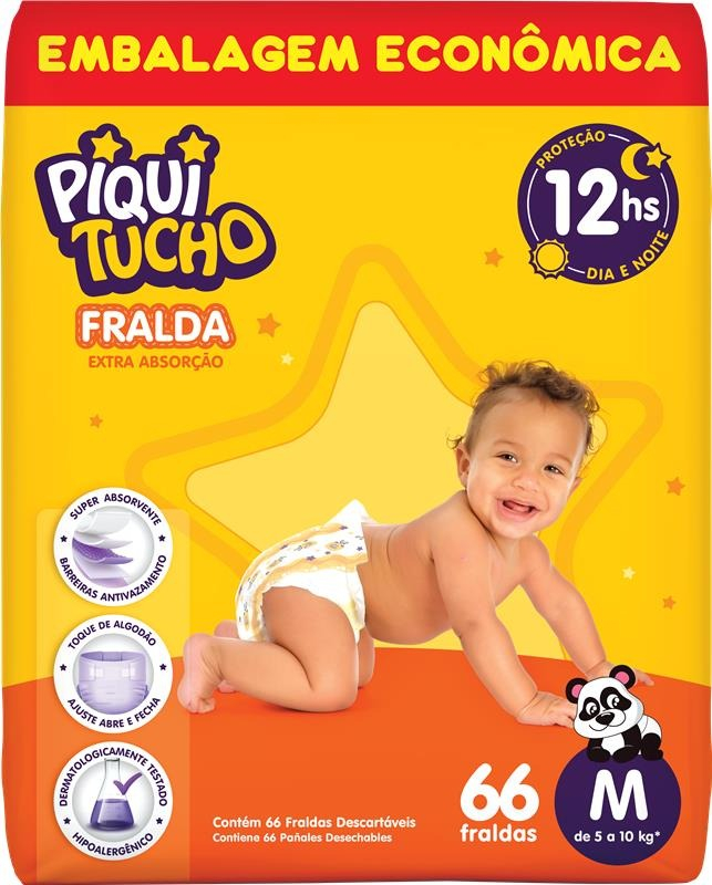 Fralda Piquitucho Infantil Descartável Noturna M, G, XG XXG