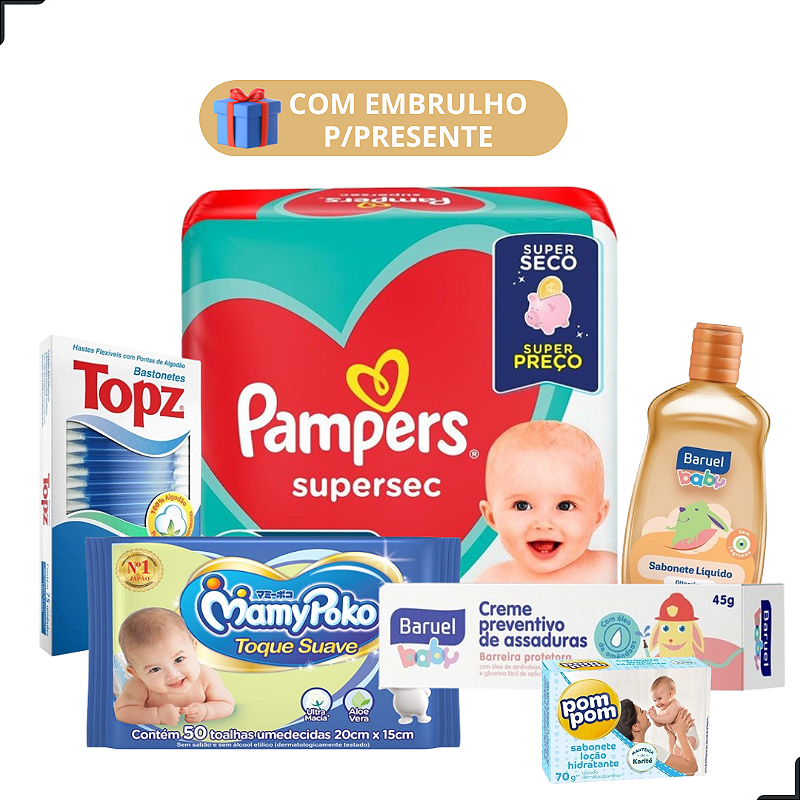 Kit Bebê Fraldas Lenços Umedecidos Shampoo  Sabonete