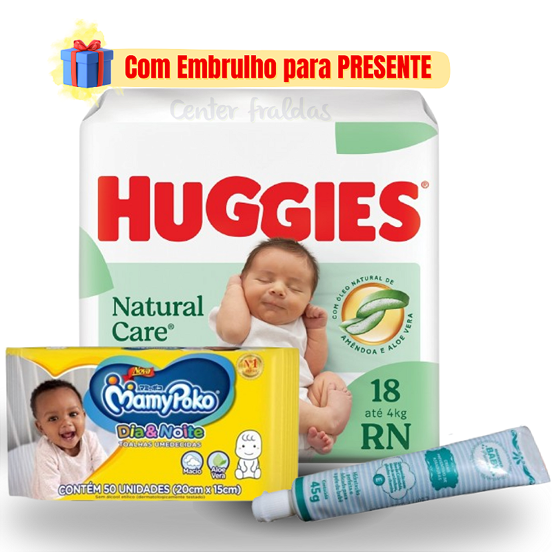 Kit Chá de Fraldas Huggies Lenço Umedecido E Pomada Assadura