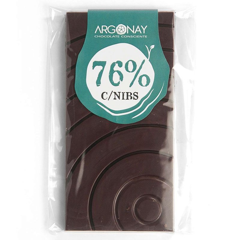 Barra de chocolate bean-to-bar 76% cacau com nibs - 100g