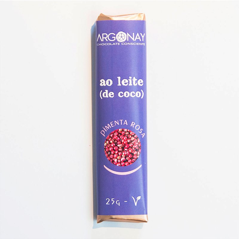 Barra de chocolate bean-to-bar PIMENTA ROSA (c/ leite de coco) - 25g