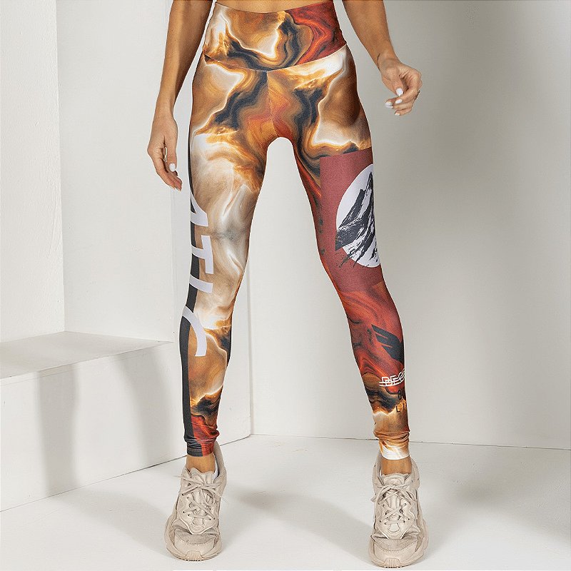 Calça Legging De Chelles Fuseau Cós Anatômico Tie Dye FT0470CA Laranja 