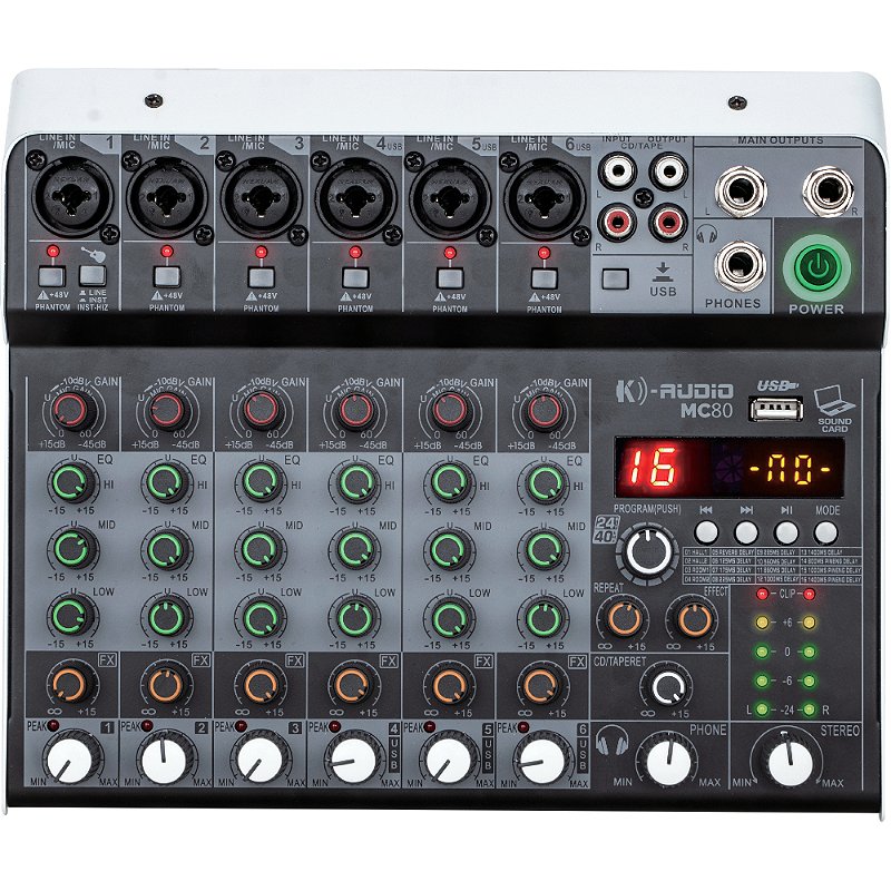 Mesa de Som K-Audio MC 80 - mixer analógico 8 canais c/ efeitos
