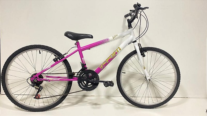 BICICLETA ARO 24 VERDEN LIVE COR BRANCO E ROSA USADA A sua