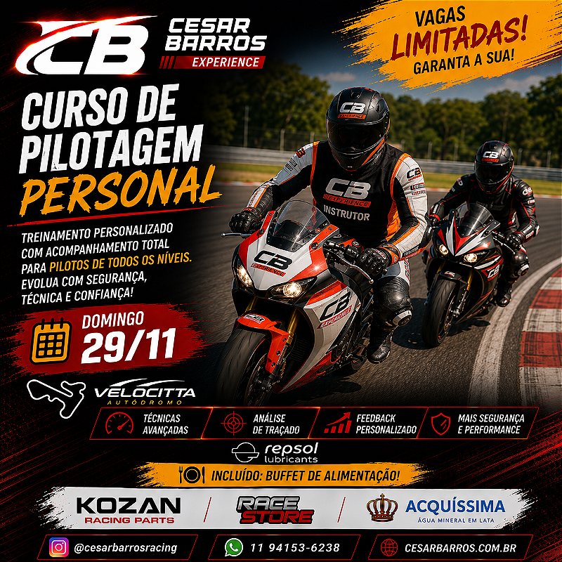 CURSO DE PILOTAGEM "PERSONAL" - INSTRUTOR ESCOLA CB - VELOCITTA 29/11/26