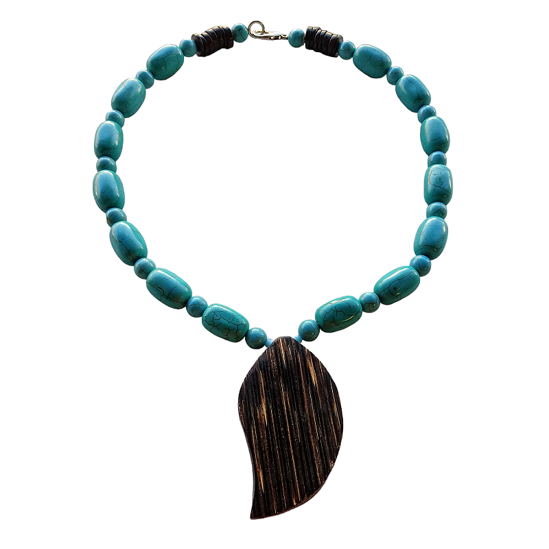 Colar Turquesa com pingente folha