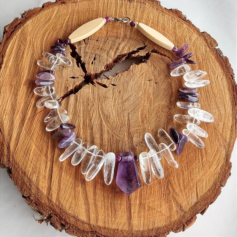 Colar Quartzo Cristal e Ametista