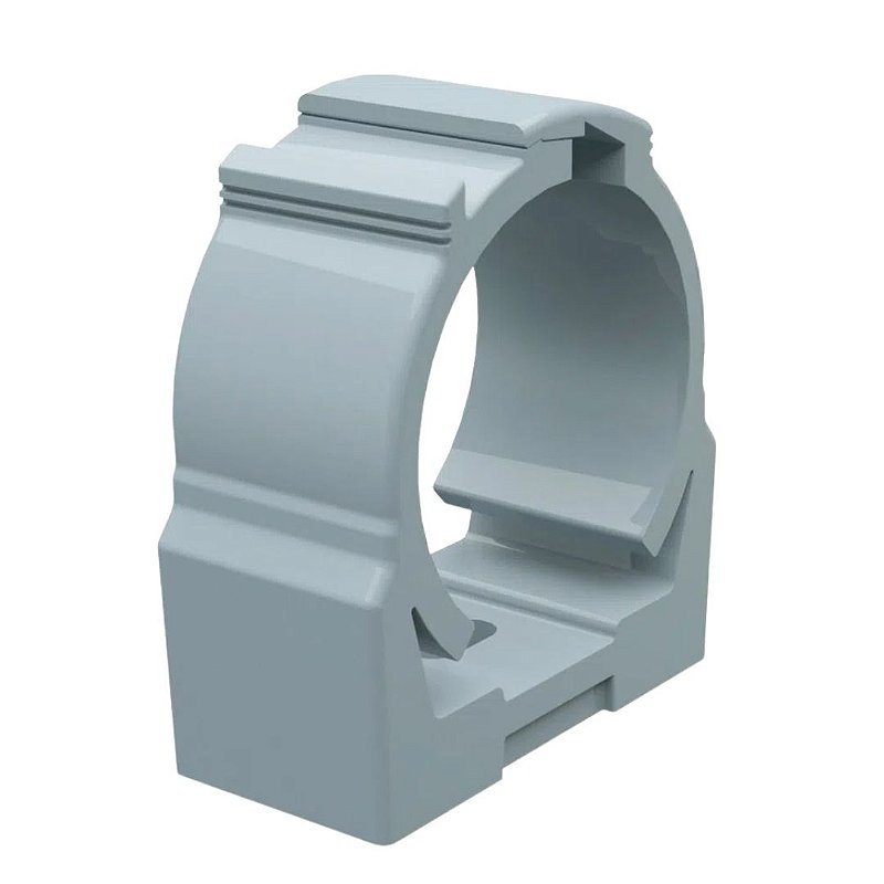 Abraçadeira de PVC fixando um eletroduto na parede