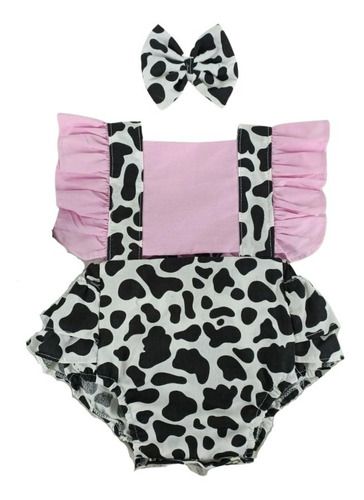 Jardineira Romper Body Vaquinha Roupa Bebê Salopete Menina