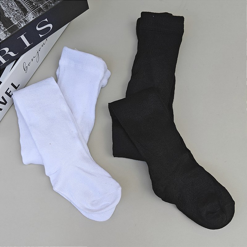 Meia Calça Infantil Lã Preta e Branca Menina 02 ao 10 Anos Maria