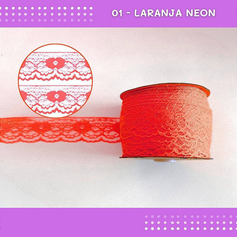 Kolor Renda Renda De Poliamida R003 - 40mm - Rolo C/ 50 Mts Cor:Laranja-Neon-01 ...