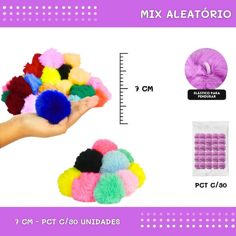 Pom Pom Pelucia - 70mm - Pct C/30 Unid. COR: Mix de Cores - Casa