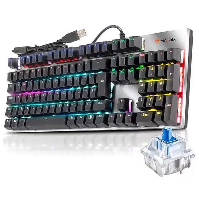 Teclado mecânico RGB para jogos Teclado Mecânico Gamer BRX M403, Rainbow, ABNT2, Switch Blue
