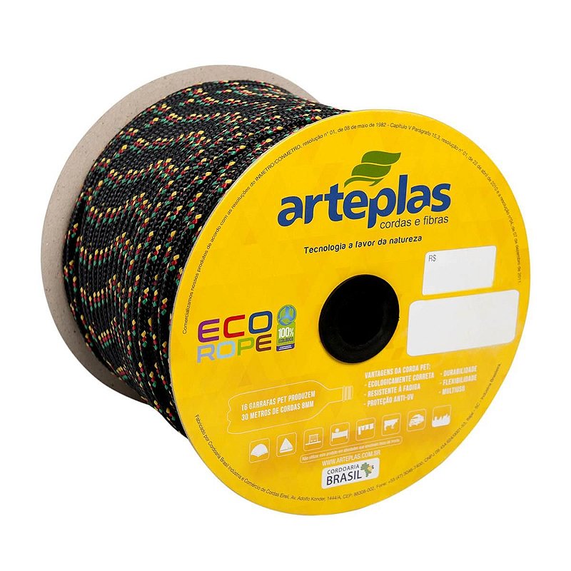 Corda Eco Rope 8mm Preta Colorida (15 metros) ARTEPLAS