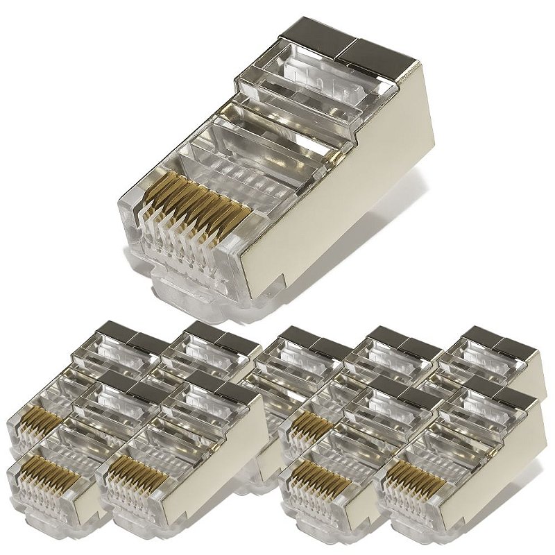 KIT 10 CONECTOR PLUG MODULAR RJ45 CAT6 BLINDADO - Elétrica Suzuki