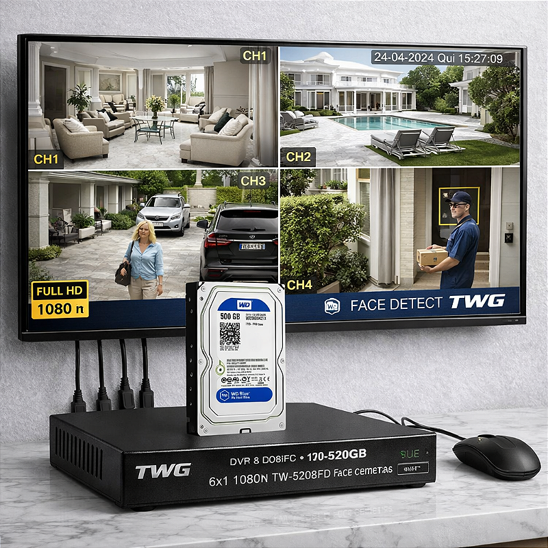 DVR 8 CANAIS COM HD 500GB 6X1 1080N TW-5208FD FACE DETECT TWG ...