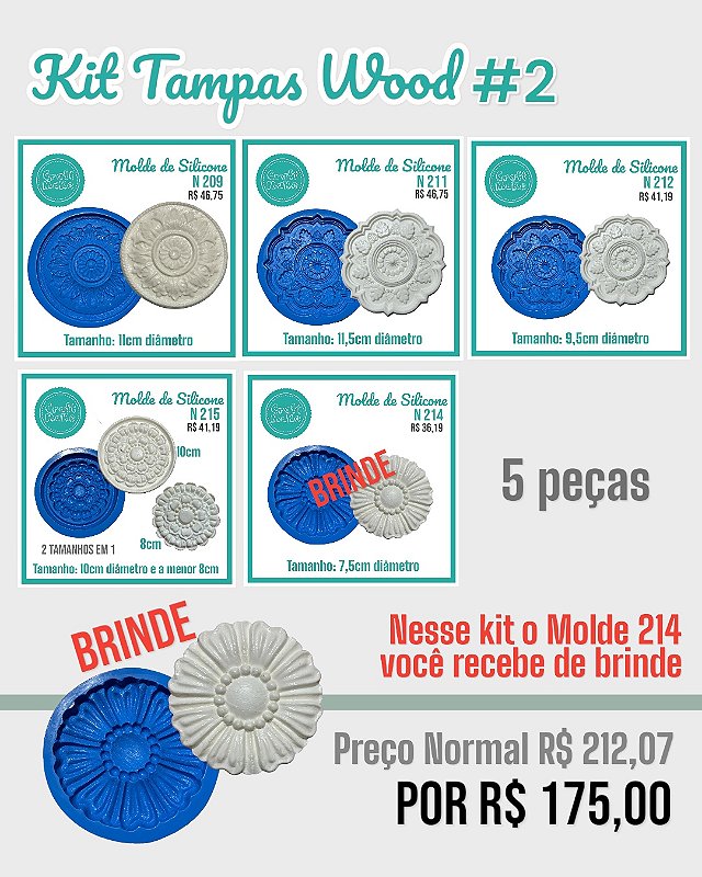 Kit Tampas para Biscuit - Wood 4 pçs + brinde
