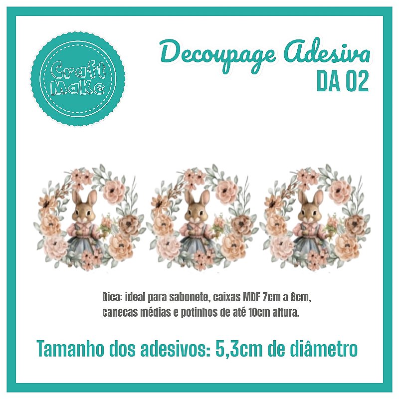 Decoupage Adesiva - DA 02 - Coelha Vintage Vestido Azul e Rosa