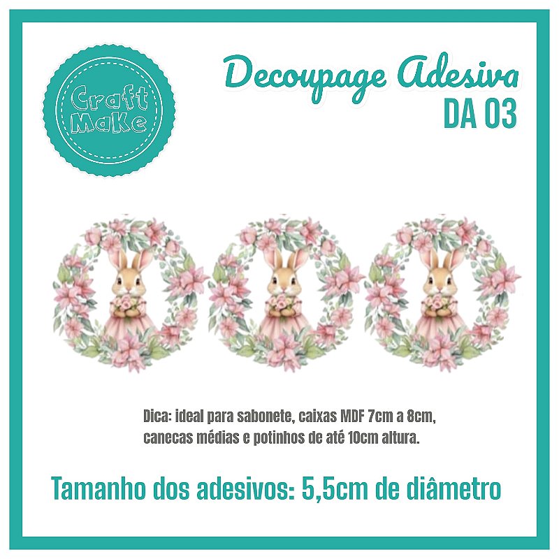 Decoupage Adesiva - DA 03 - Coelha Vintage Vestido Rosa