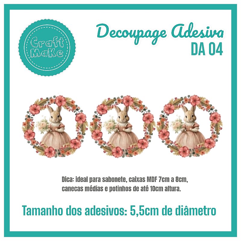 Decoupage Adesiva - DA 04 - Coelha Vintage Vestido Salmão