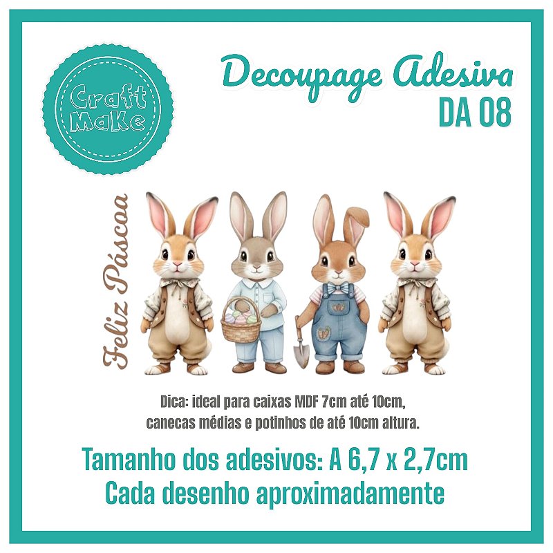 Decoupage Adesiva - DA 08 - Feliz Páscoa - Coelhos Vintage