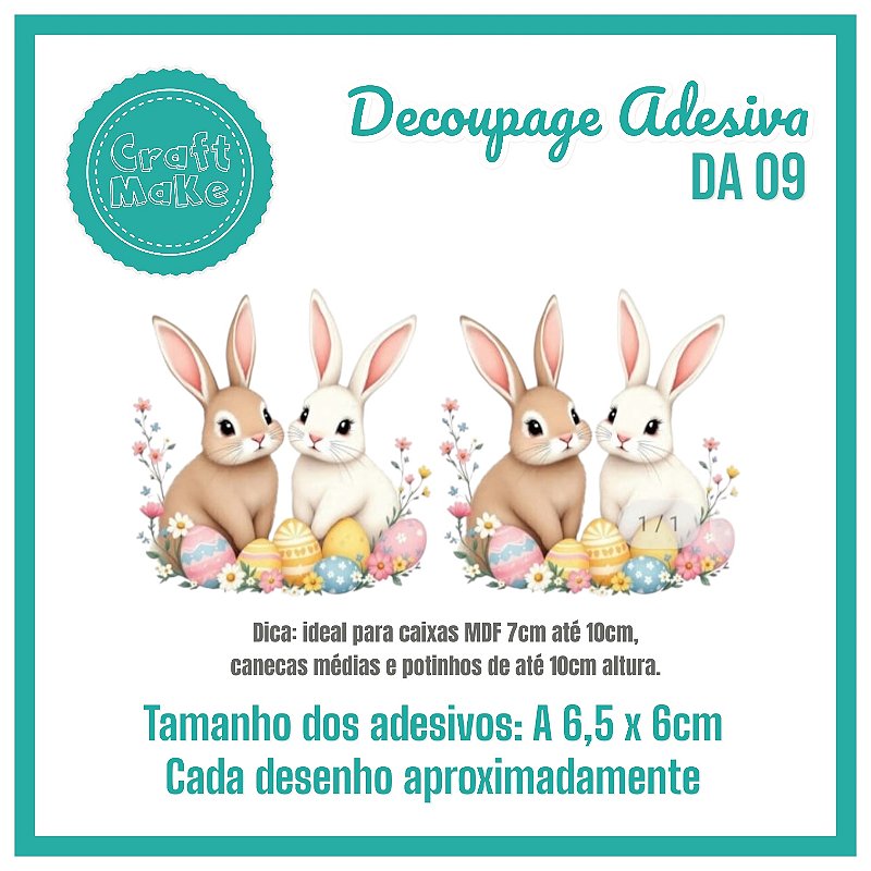 Decoupage Adesiva - DA 09 - Coelhos Ovinhos