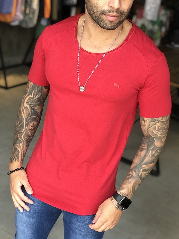 Camiseta Masculina Longline Slim Vermelha - Martt Brás - M.artt Atacado