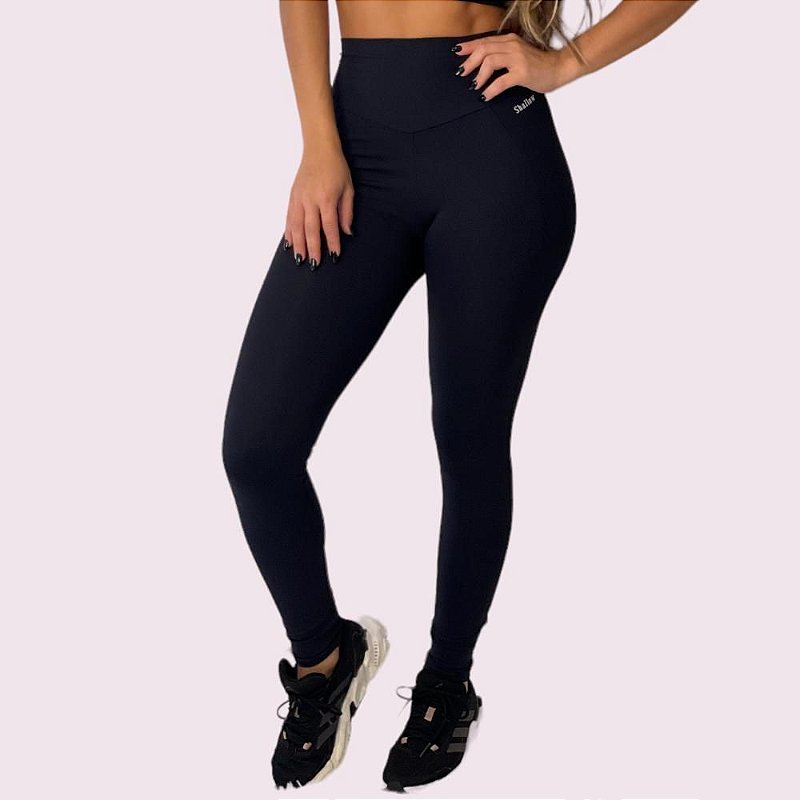 Legging Elastic Suplex Preto com Elástico Preto Shallow - Shallow