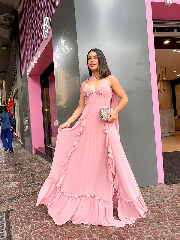 Vestidos de chiffon con escote en V y tirantes decorados con cuentas Sandía Tallas Grandes main image 0