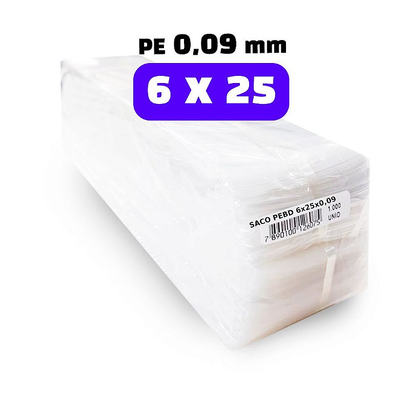 Saco Plastico PEBD 6x25x0,09 5000 Unidades - Biz Embalagens