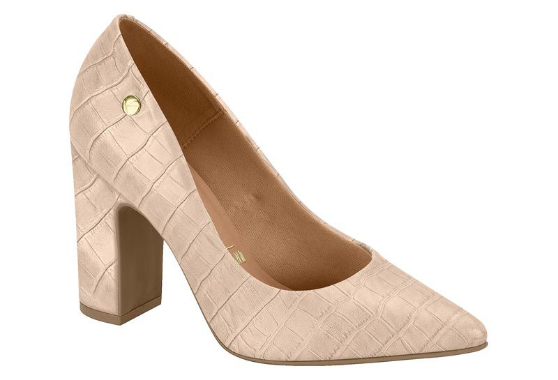 Sapato Vizzano Bico Fino Salto Bloco Napa Croco Texas Trapézio