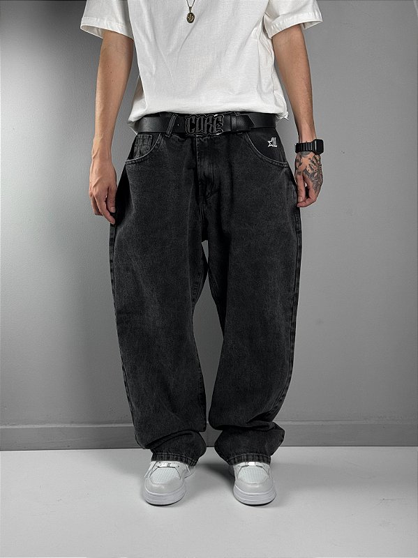 CALÇA JEANS BAGGY NEW LIFE EMBROIDERY STAR BLACK - Jhows Surf Street