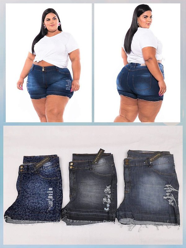 Short Jeans Stretch Rasgado Sortido PROMOCIONAL - VESTGRANDE Moda Plus Size