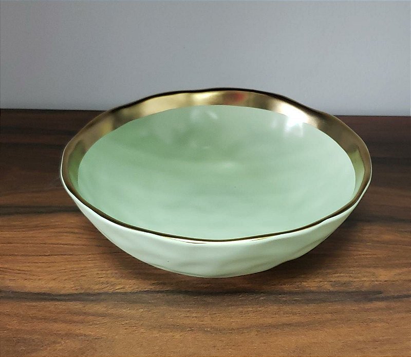 Bowl Amassadinho de Porcelana Verde e Dourado